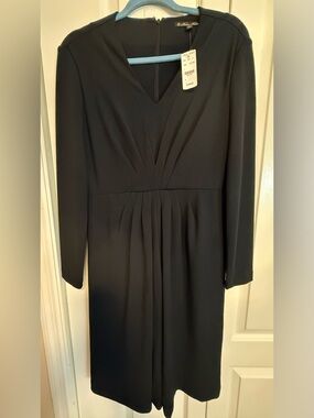 NWT Brooks Brothers Black V-Neck Pleated Waist Long Sleeve Dress Size 6